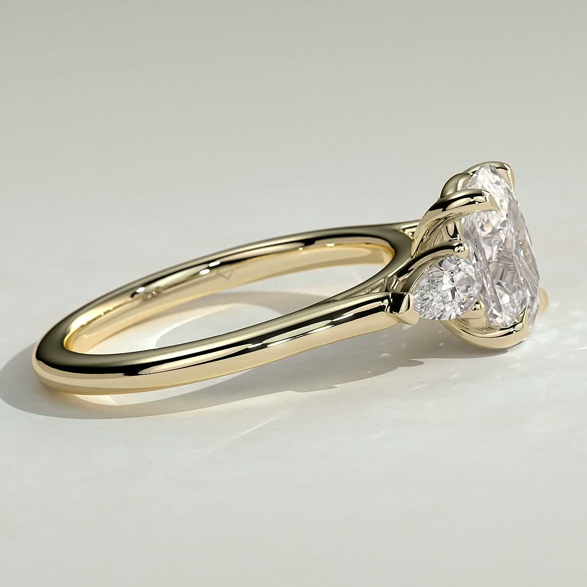 Elongated Cushion Three Stone Lab Grown Diamond Engagement Ring