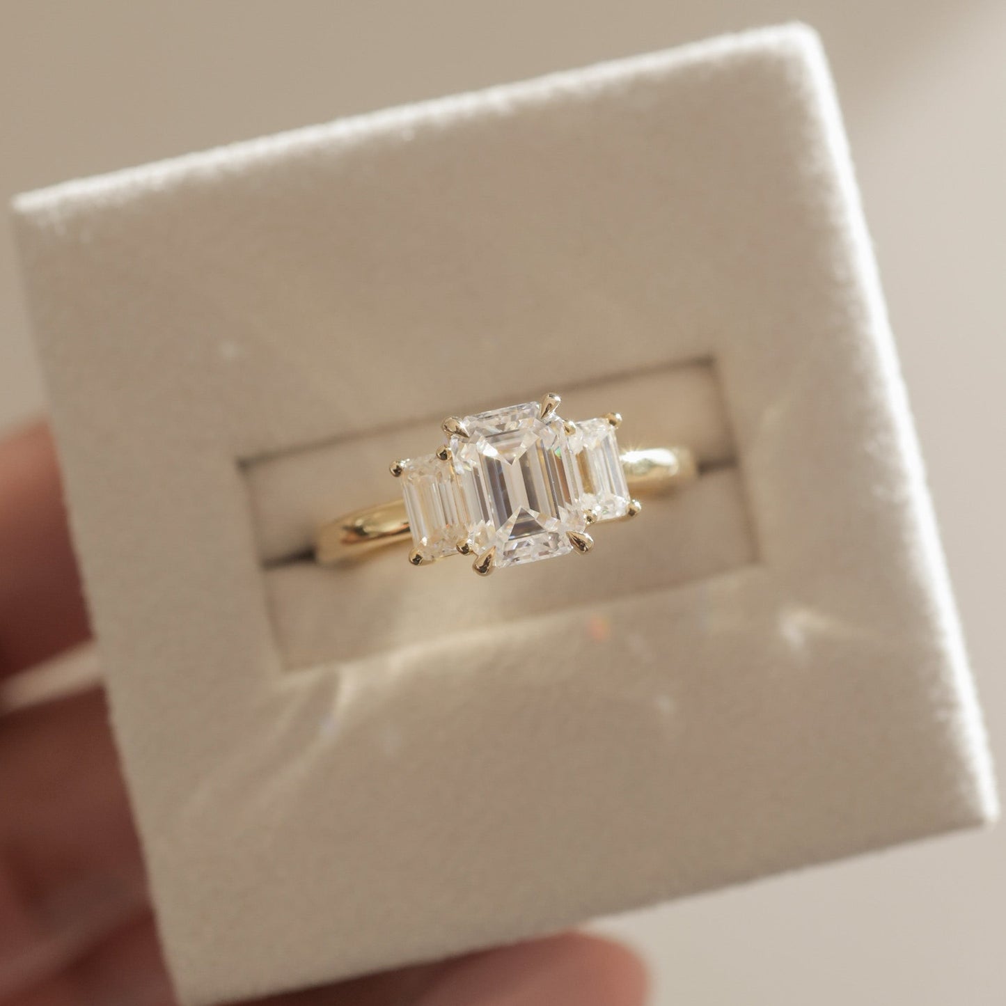 Emerald Three Stone Lab Grown Diamond Engagement Ring
