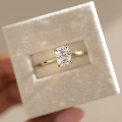 Elongated Cushion Hidden Halo Lab Grown Diamond Engagement Ring