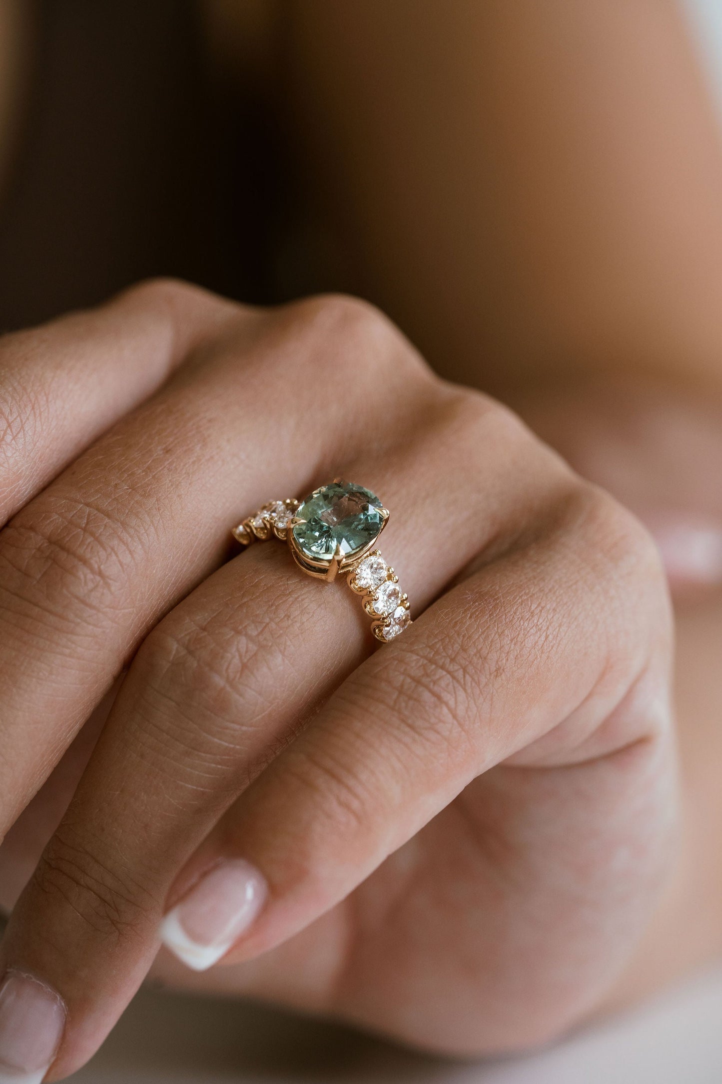 3.5 CT Round Pave Lab Grown Blue Sapphire Engagement Ring