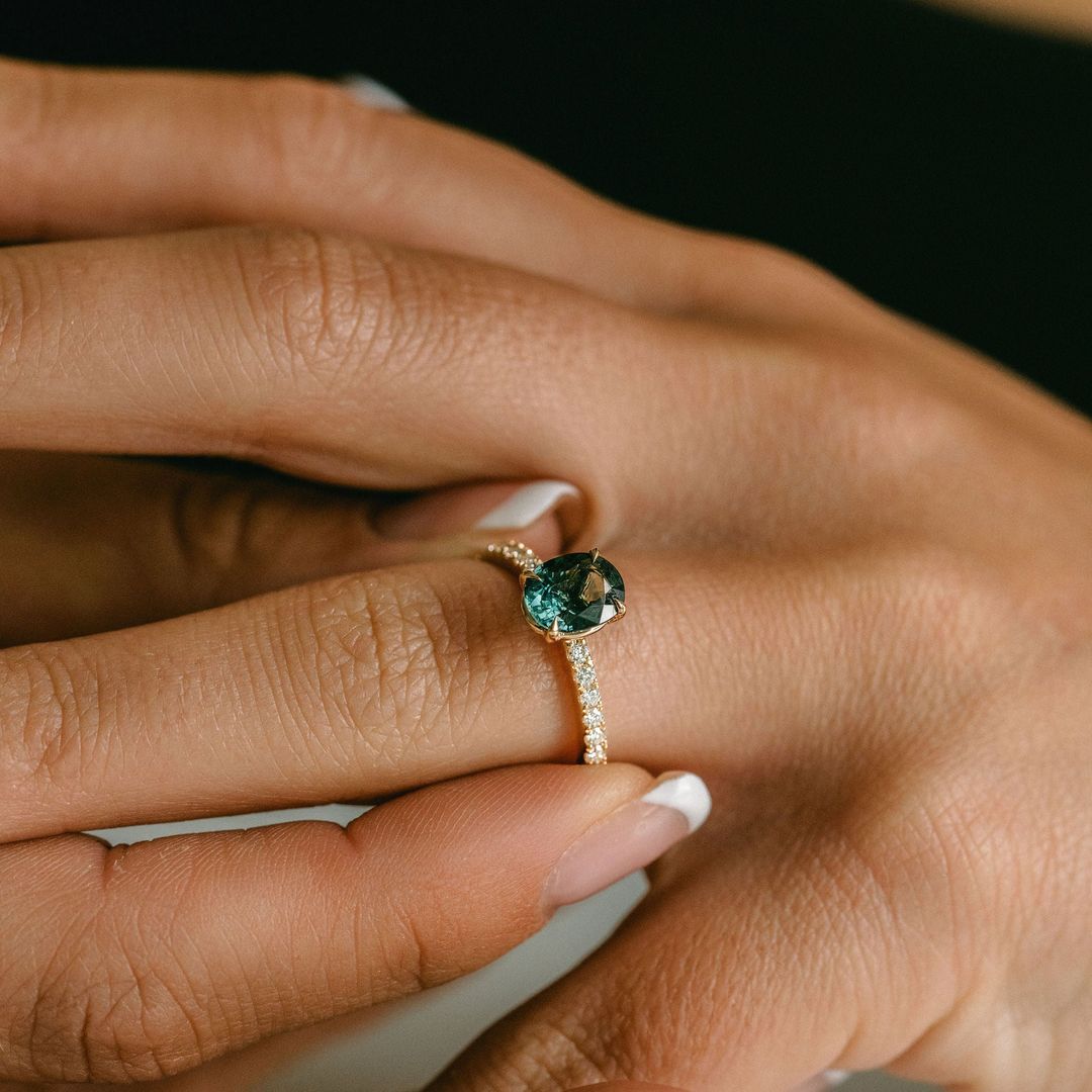 3.5 CT Round Pave Lab Grown Blue Sapphire Engagement Ring