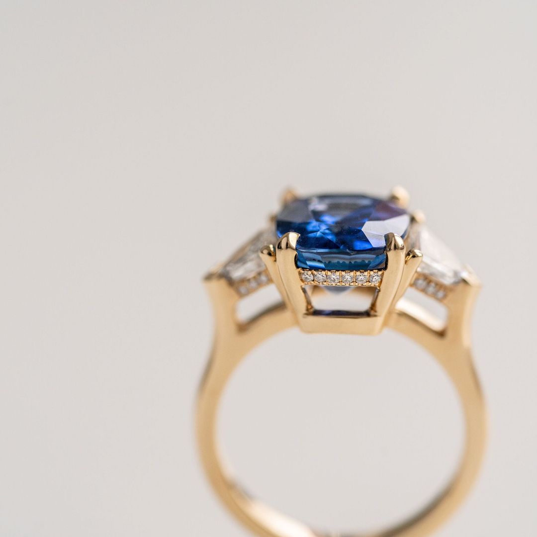 3.5 CT Round Pave Lab Grown Blue Sapphire Engagement Ring