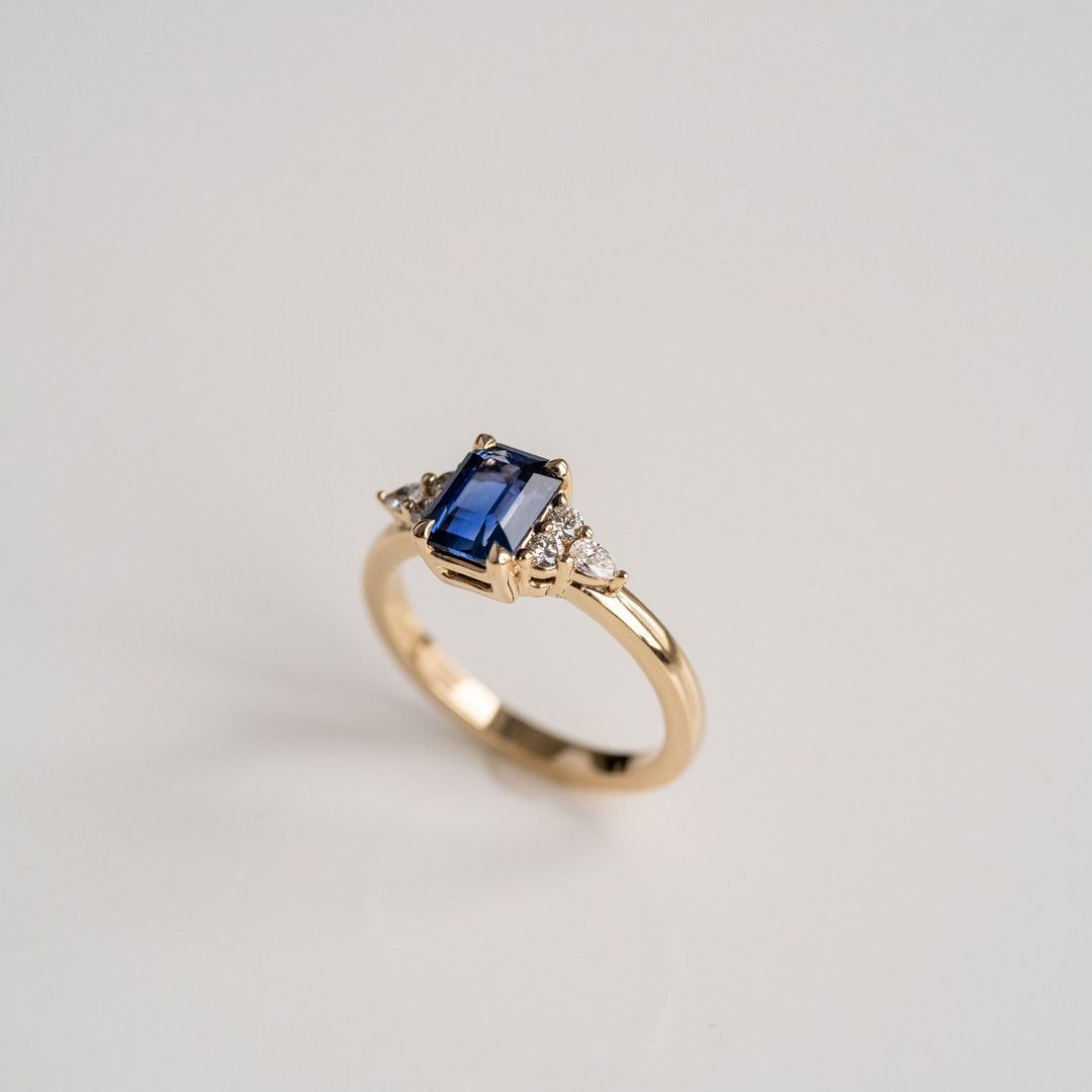 3.5 CT Round Pave Lab Grown Blue Sapphire Engagement Ring
