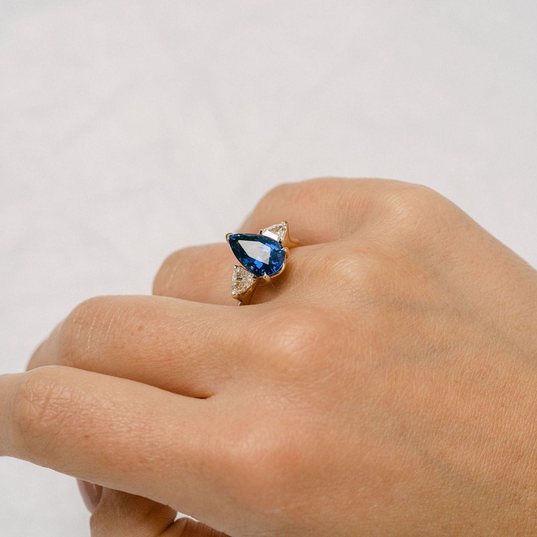 3.5 CT Round Pave Lab Grown Blue Sapphire Engagement Ring