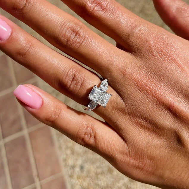 2 CT Radiant Three Stone Lab Grown Diamond Engagement Ring