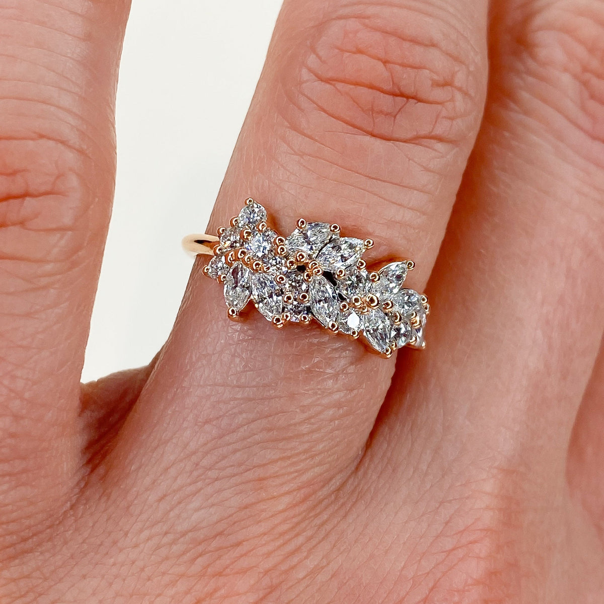 0.92 TCW Round & Marquise Cluster Lab Grown Diamond Wedding Band