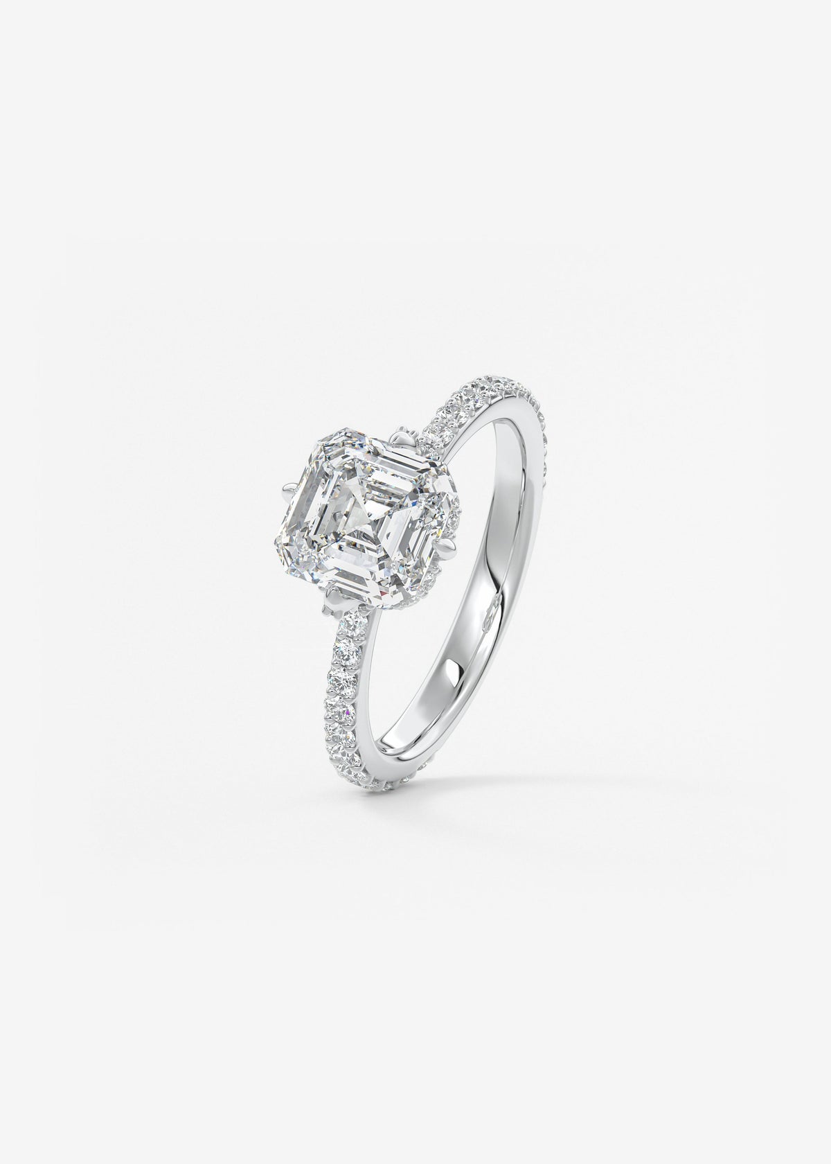 Asscher Hidden Halo Pave Lab Grown Diamond Engagement Ring