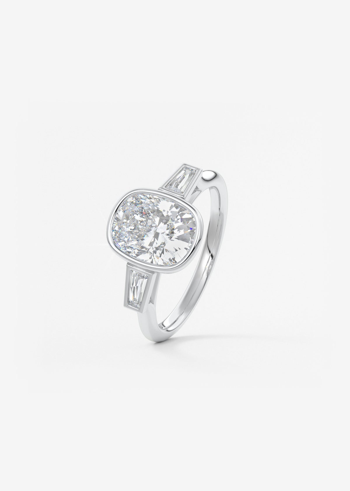 Elongated Cushion Three Stone Bezel Lab Grown Diamond Engagement Ring