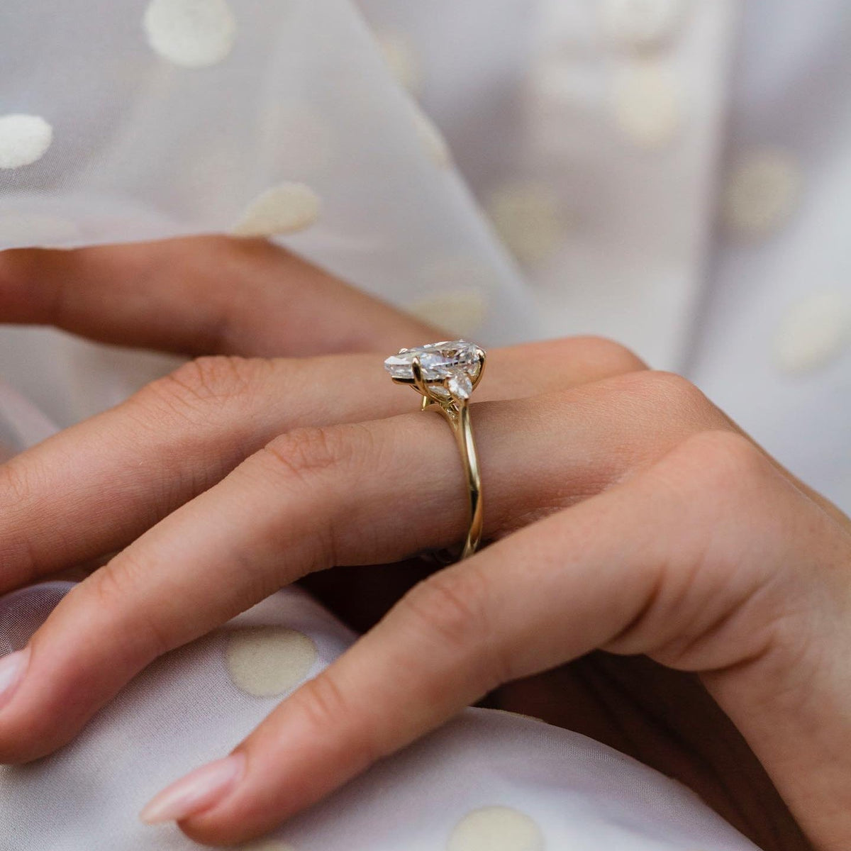 3.3 CT Pear Three Stone Lab Grown Diamond Engagement Ring
