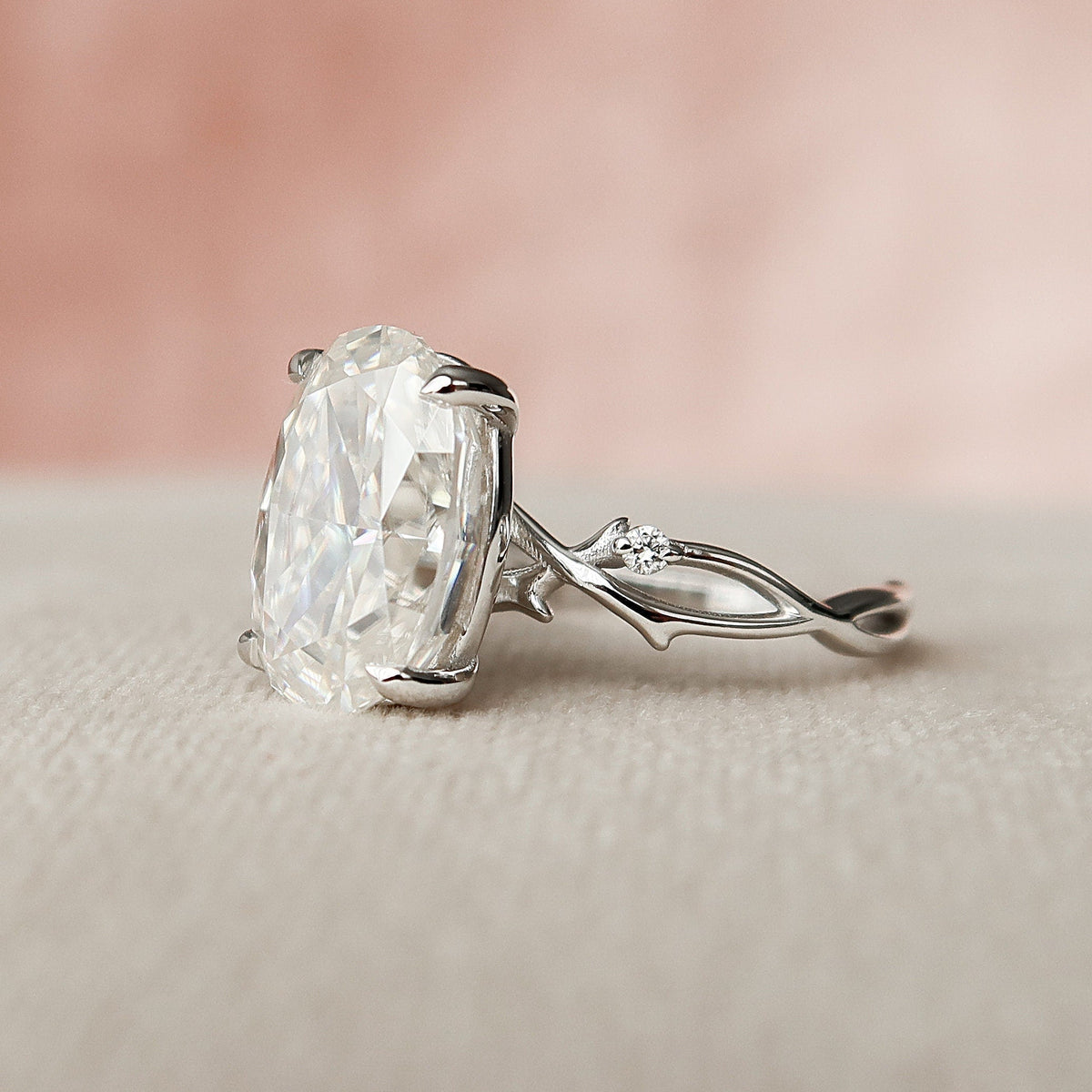 3.5 CT Oval Twig Pave Lab Grown Diamond Engagement Ring