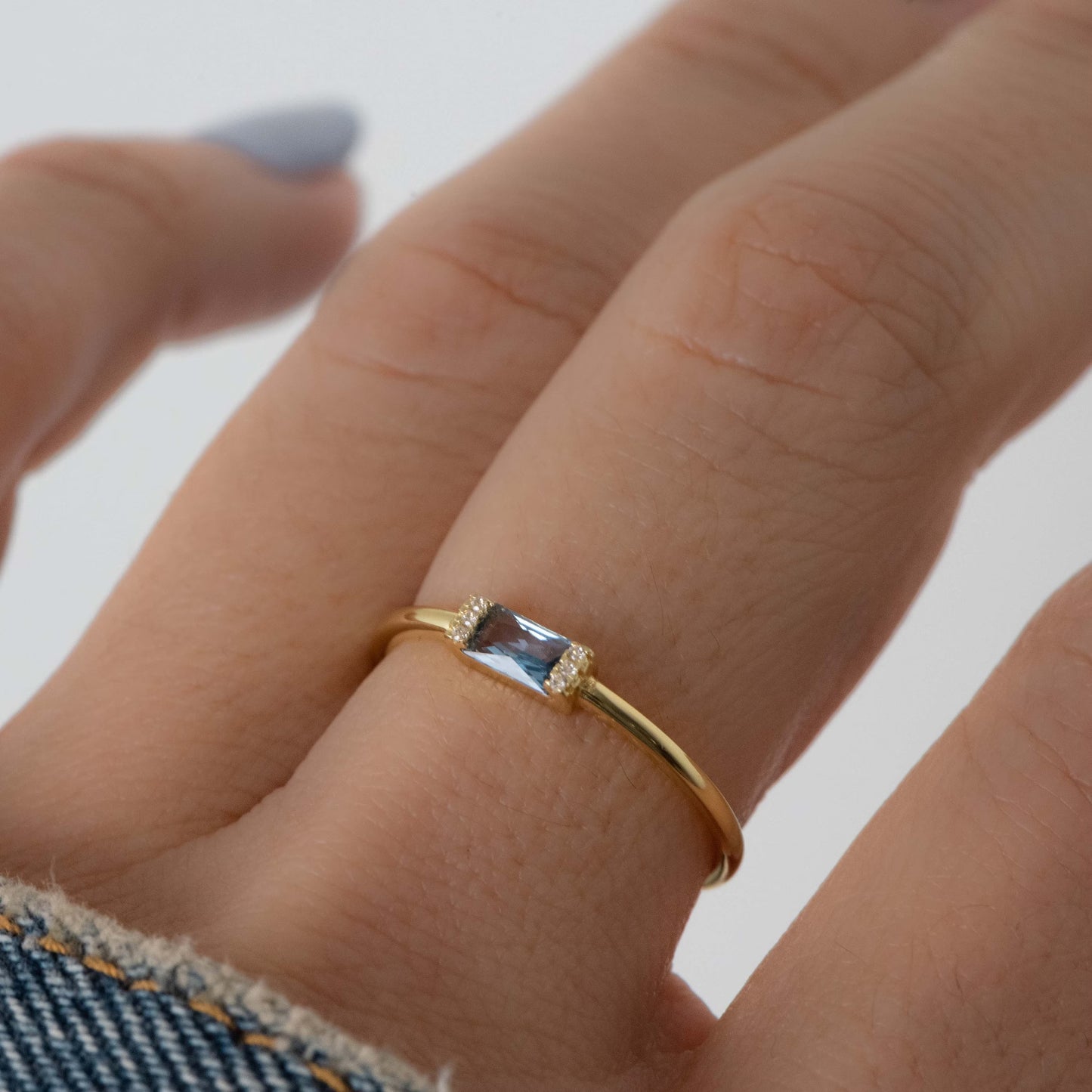 0.5 CT Baguette Three Stone Lab-Grown Aquamarine Gemstone Engagement Ring