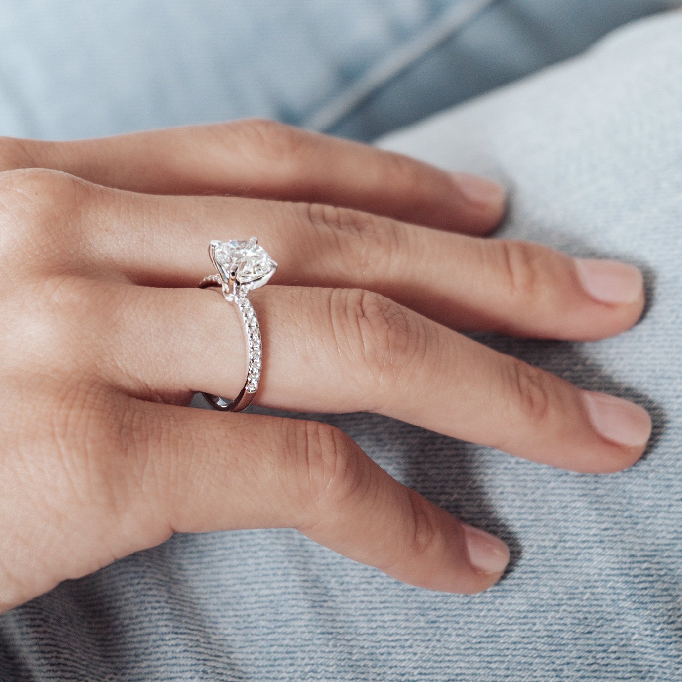 1.50 CT Round Pave Lab Grown Diamond Engagement Ring