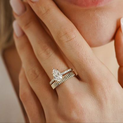 1.25 CT Pear Pave Lab Grown Diamond Engagement Ring
