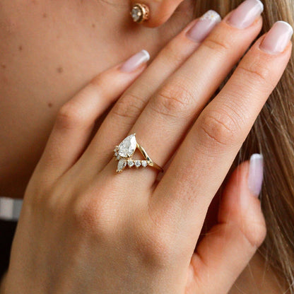 1.50 CT Pear Cluster Lab Grown Diamond Engagement Ring