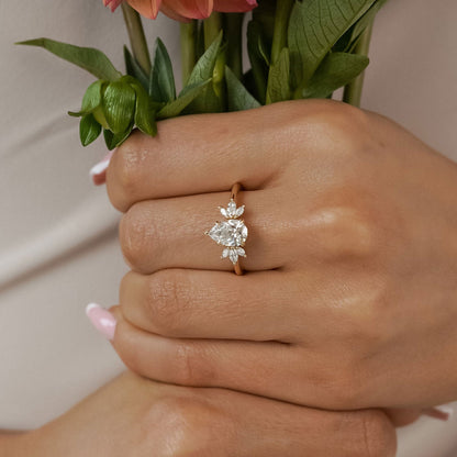1.25 CT Pear Cluster Lab Grown Diamond Engagement Ring