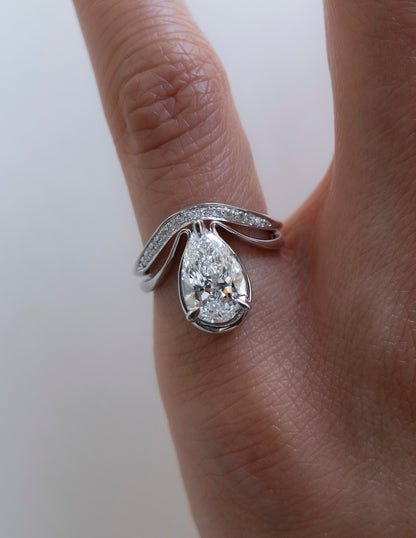 1.25 CT Pear Shaped Lab Grown Diamond Unique Style Engagement Ring