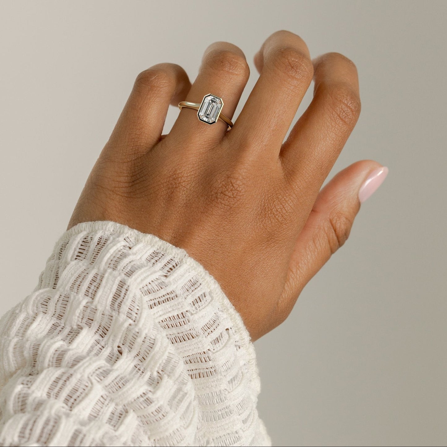 Emerald Bezel Solitaire Lab Grown Diamond Engagement Ring