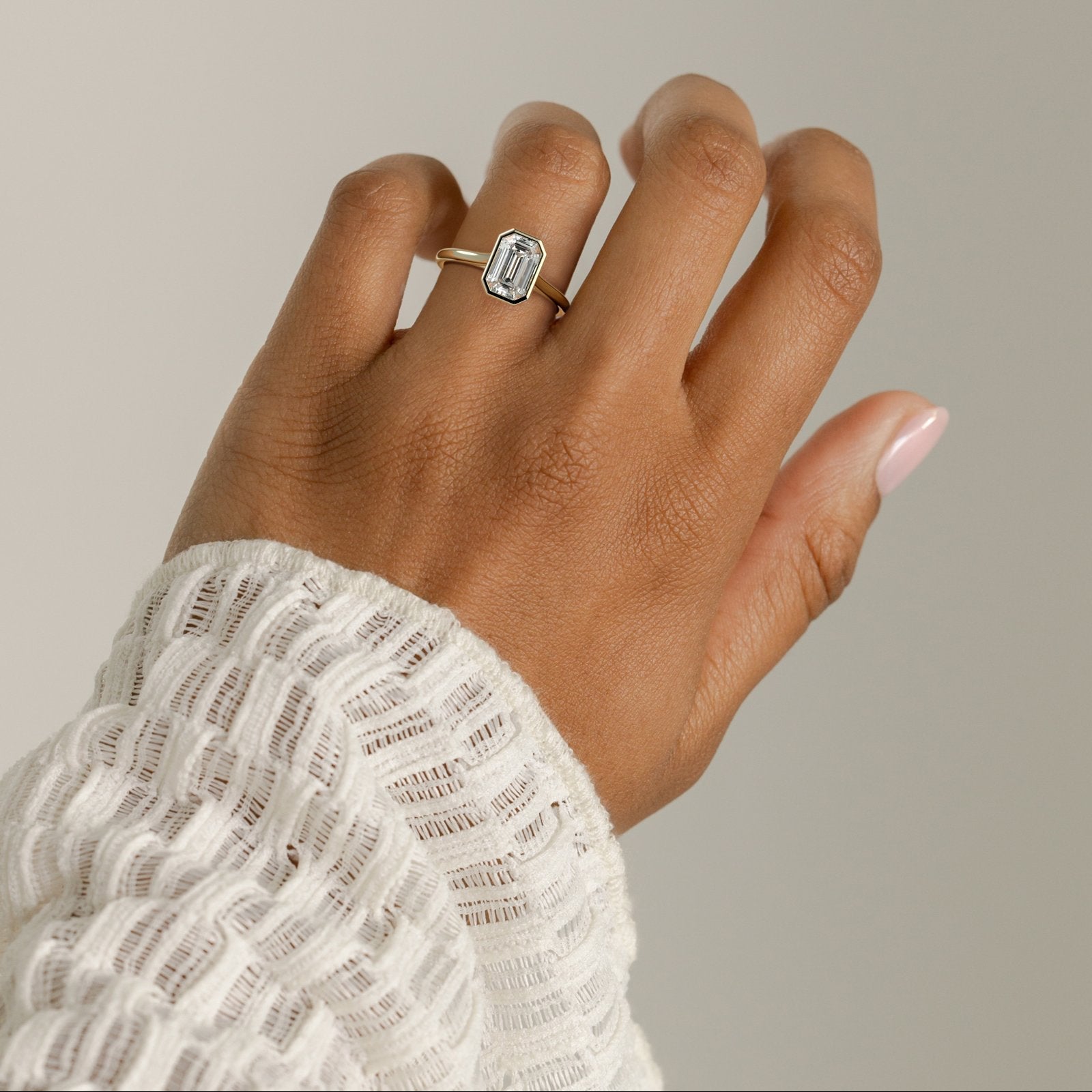 Emerald Bezel Solitaire Lab Grown Diamond Engagement Ring