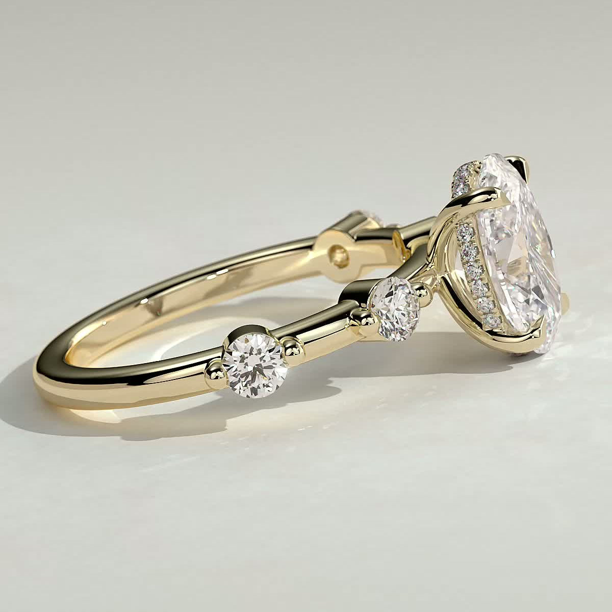 Oval Dainty Pave Lab Grown Diamond Engagement Ring
