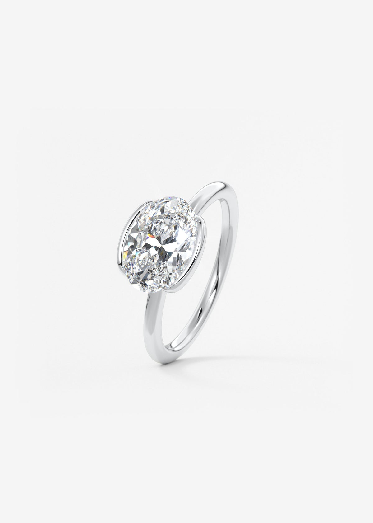 Oval Half Bezel Lab Grown Diamond Engagement Ring