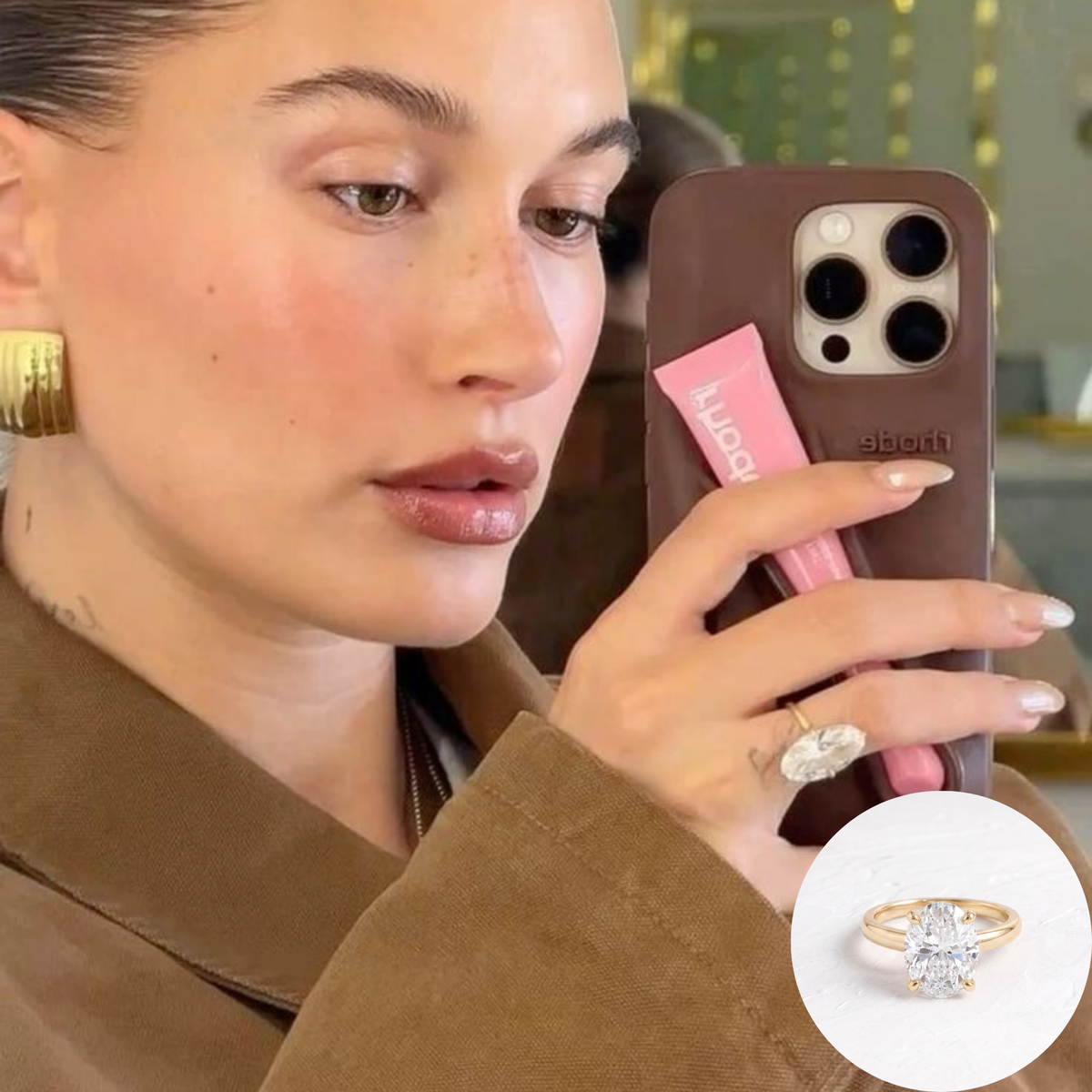 Hailey Bieber – Inspired Oval Cut Hidden Halo Lab Grown Diamond Engagement Ring