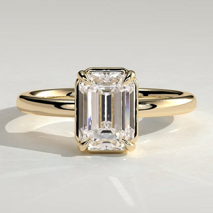 Emerald Bezel Solitaire Lab Grown Diamond Engagement Ring