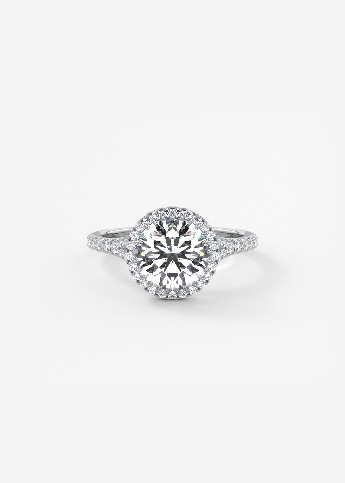 Round Halo & Pave , Split Shank Lab Grown Diamond Engagement Ring