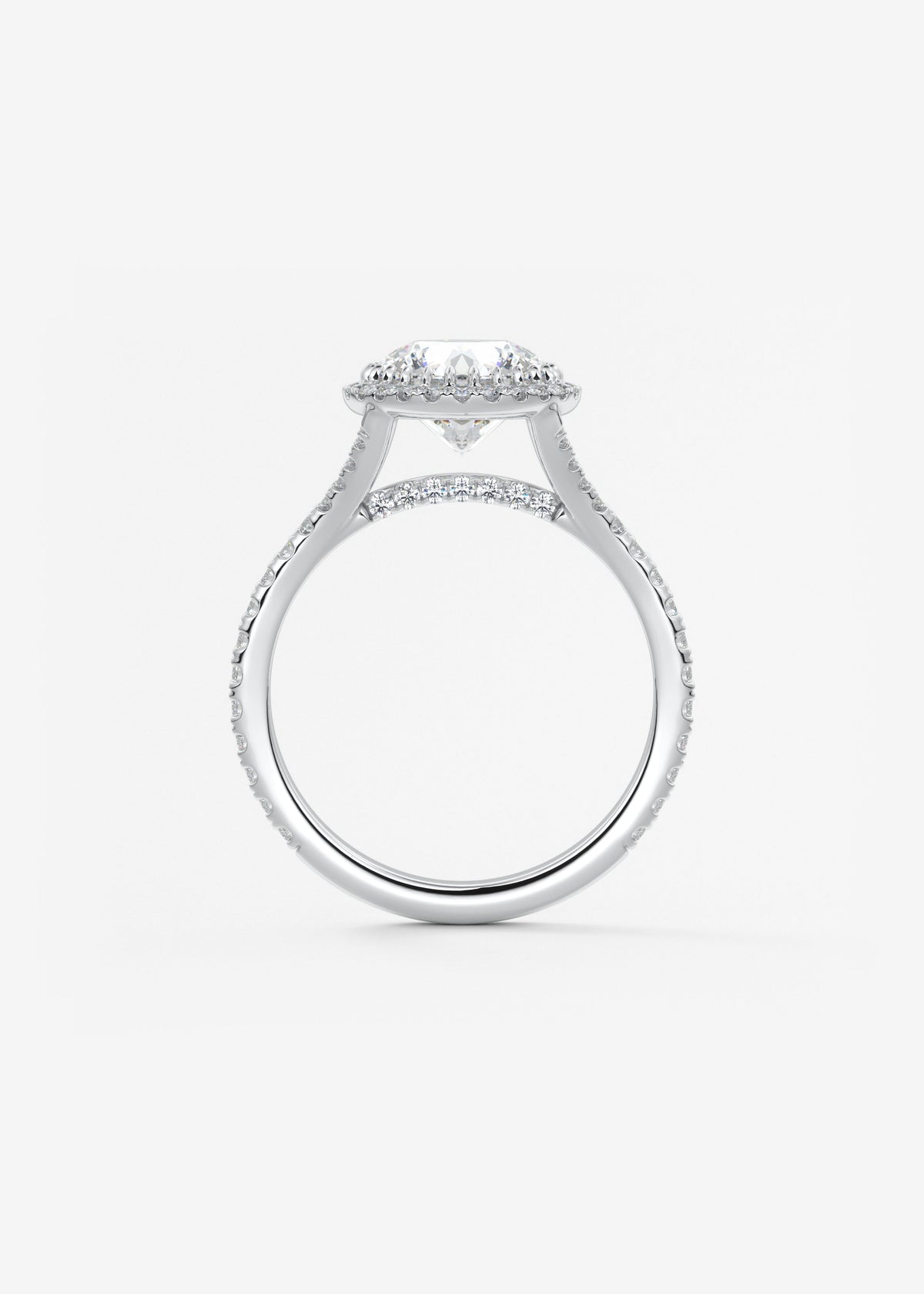 Round Halo & Pave , Split Shank Lab Grown Diamond Engagement Ring