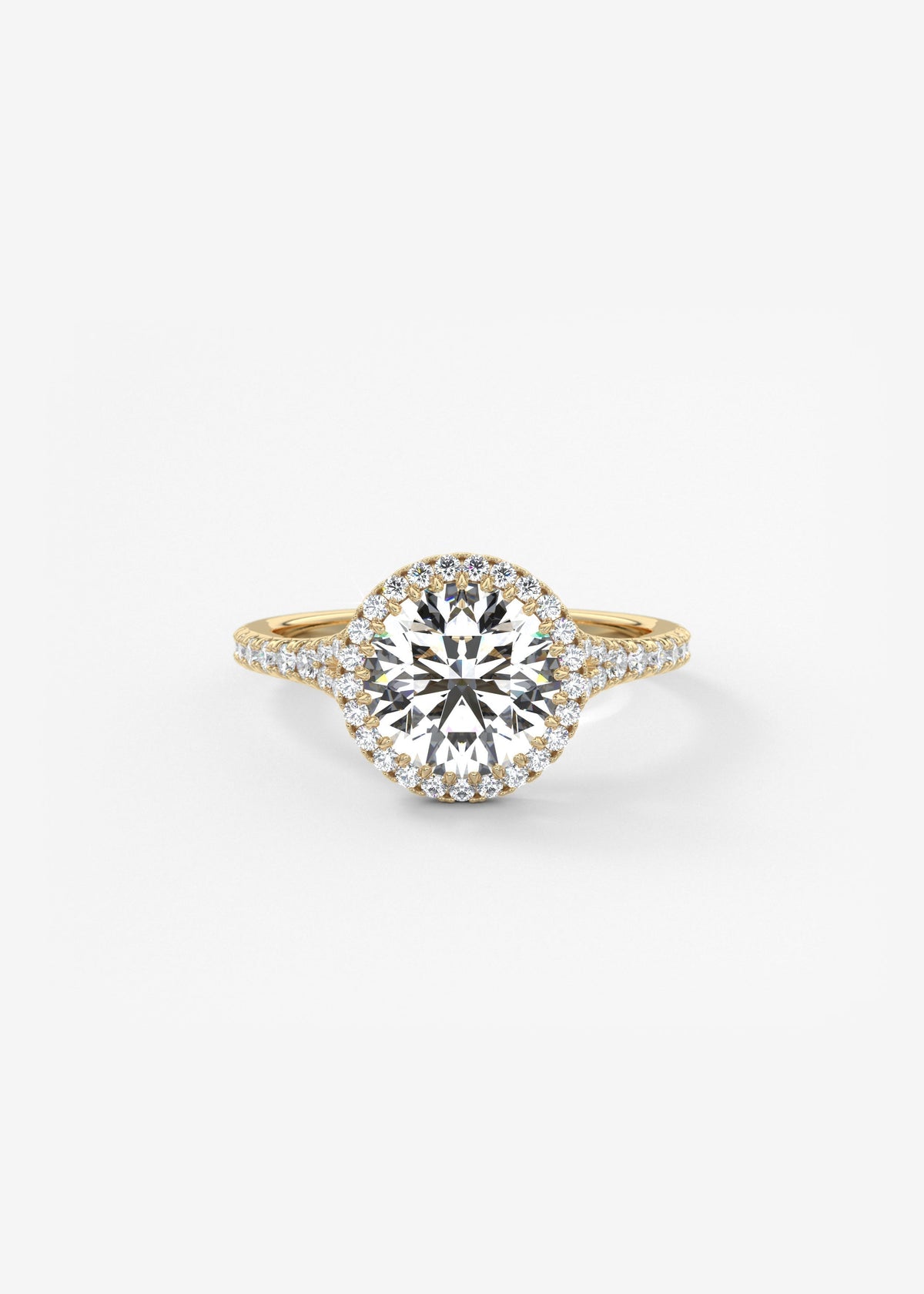 Round Halo & Pave , Split Shank Lab Grown Diamond Engagement Ring