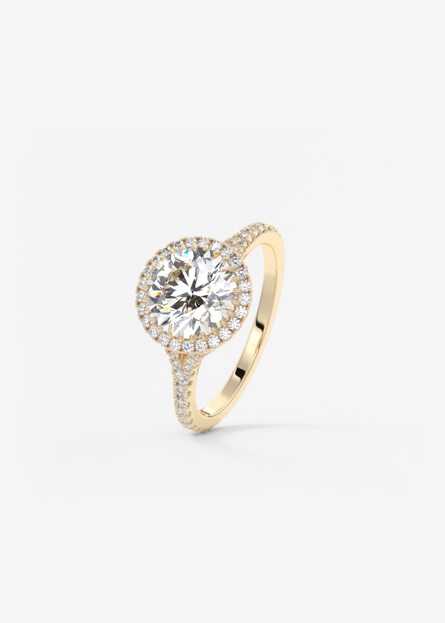 Round Halo & Pave , Split Shank Lab Grown Diamond Engagement Ring