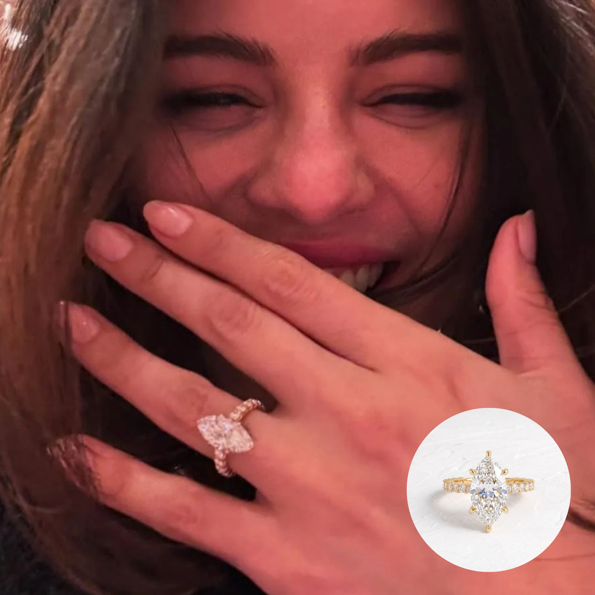 Selena Gomez – Inspired  Marquise Cut Pave Lab Grown Diamond Engagement Ring