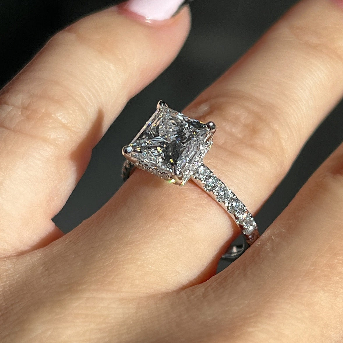 2.50 CT Princess Pave Lab Grown Diamond Engagement Ring