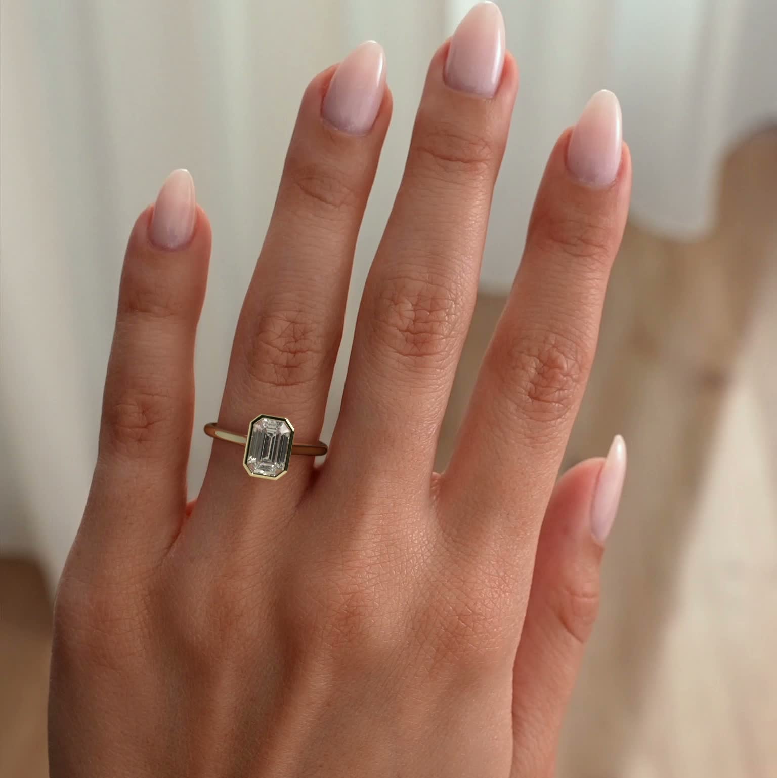 Emerald Bezel Solitaire Lab Grown Diamond Engagement Ring
