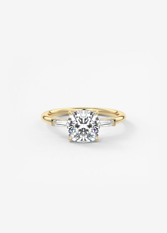 Cushion Three Stone Lab Grown Diamond Engagement Ring