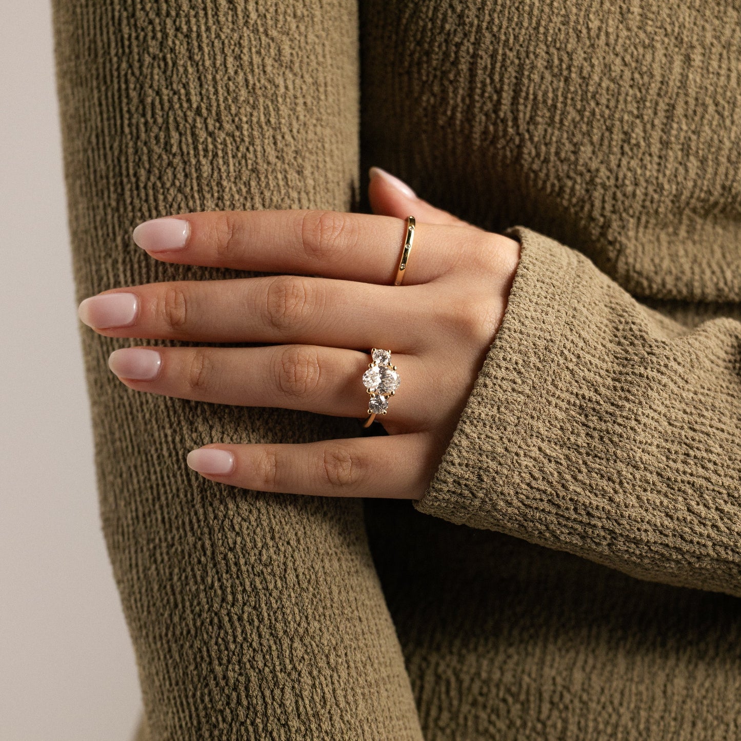 Oval Three Stone Lab Grown Diamond Engagement Ring