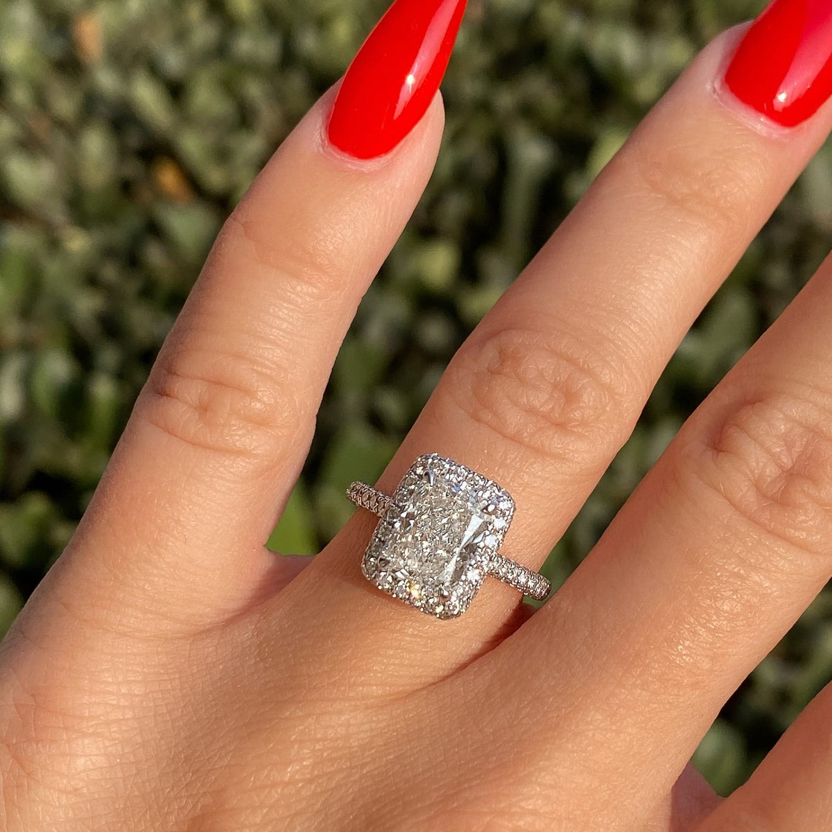 2.05 CT Radiant Halo & Pave Lab Grown Diamond Engagement Ring