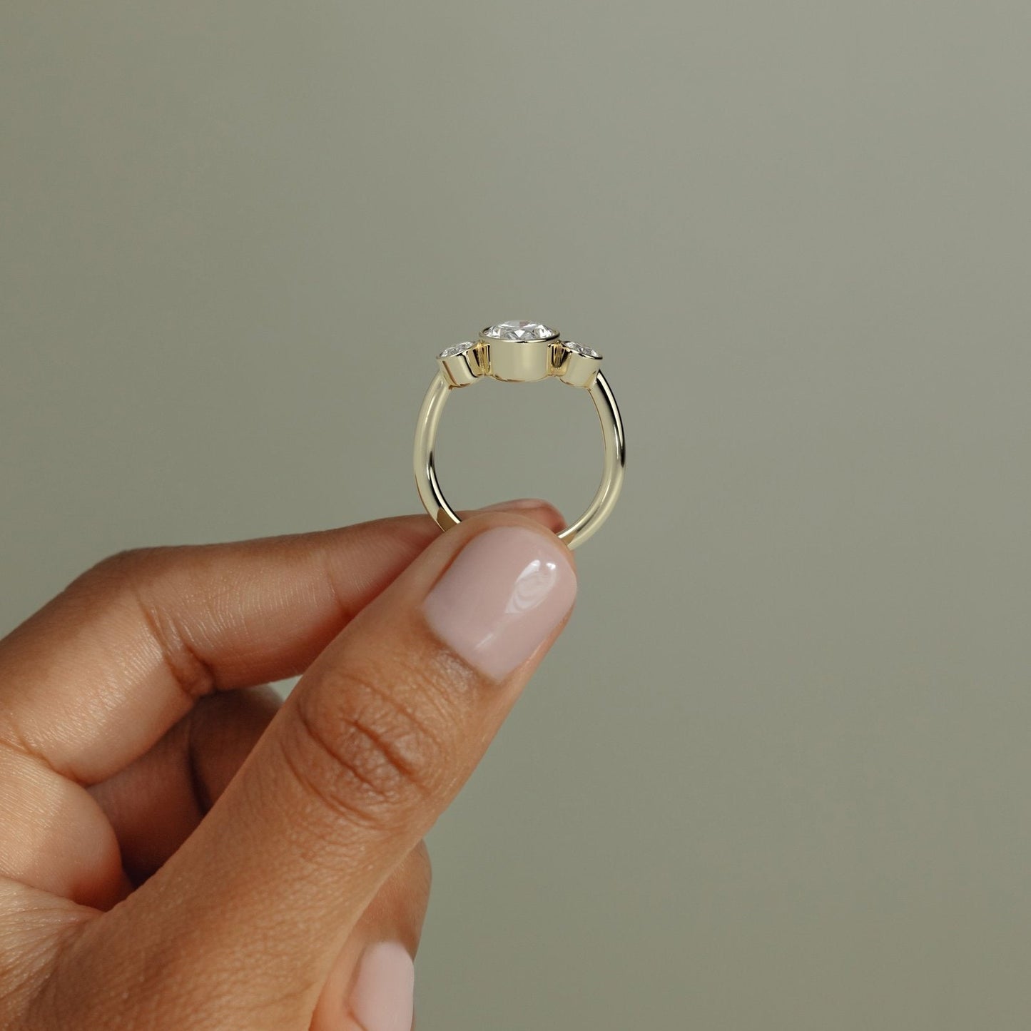 Oval Three Stone Bezel Lab Grown Diamond Engagement Ring