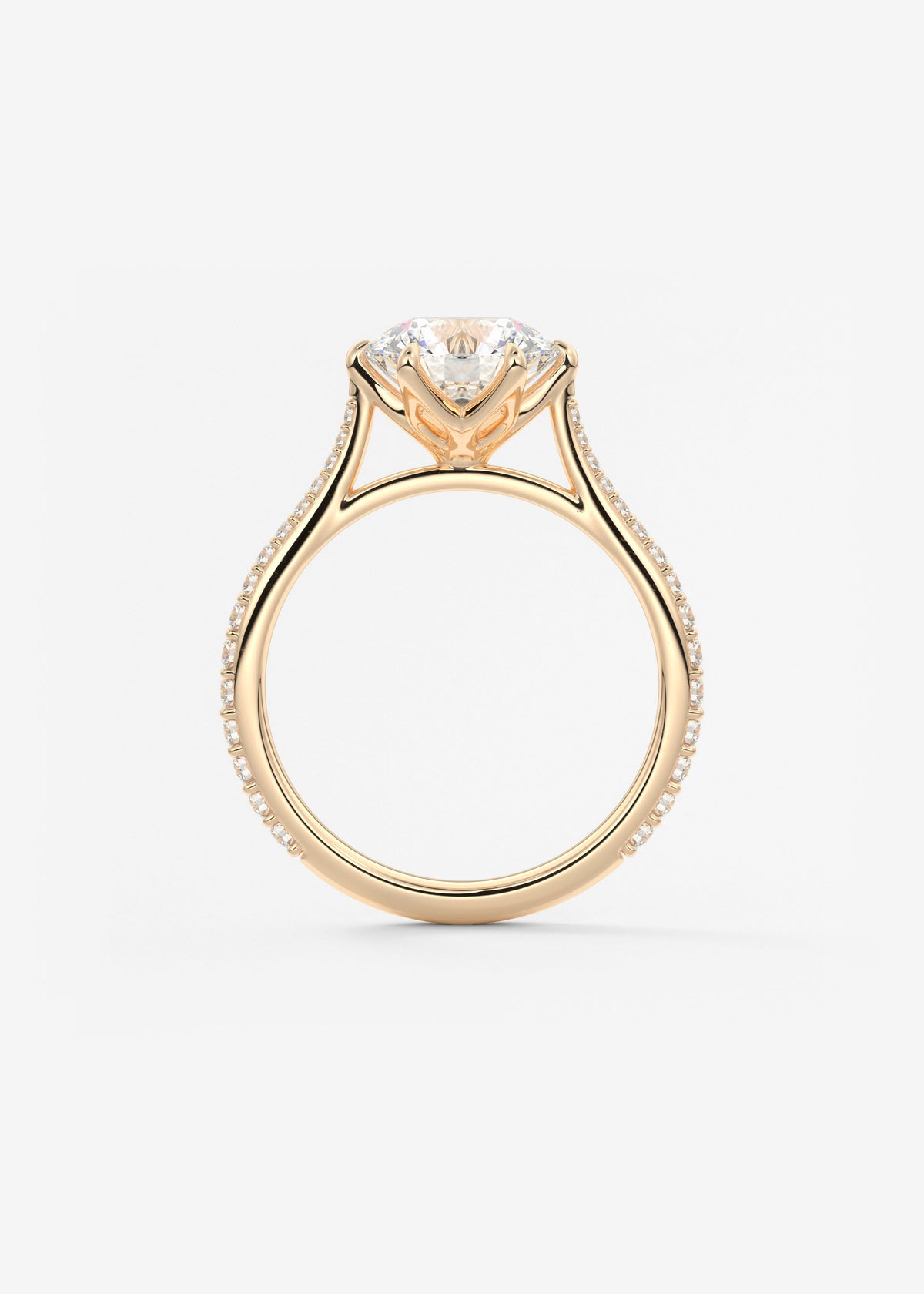 Round Pave Cathedral Lab Grown Diamond Engagement Ring