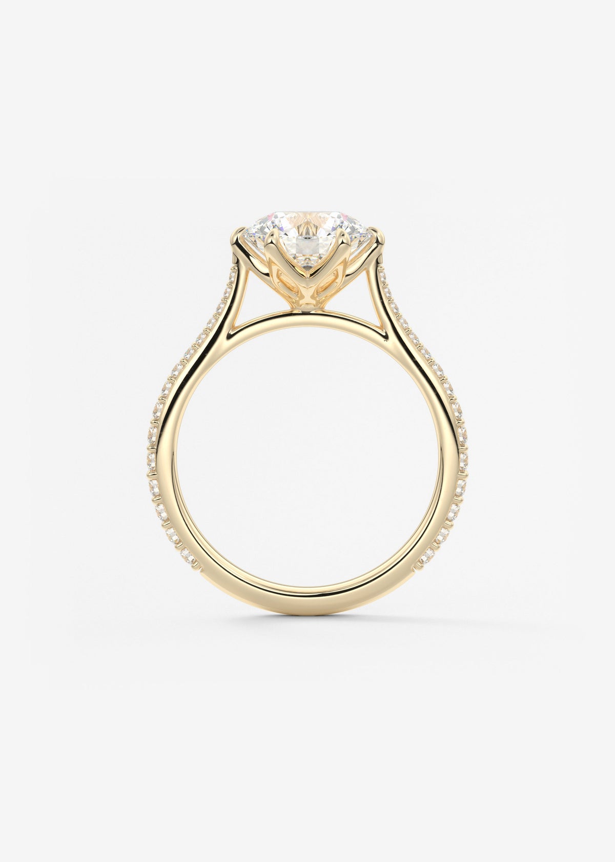 Round Pave Cathedral Lab Grown Diamond Engagement Ring