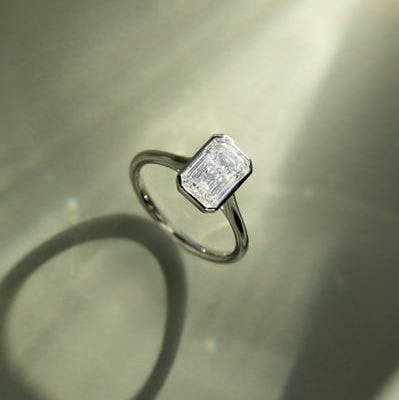 Emerald Bezel Solitaire Lab Grown Diamond Engagement Ring
