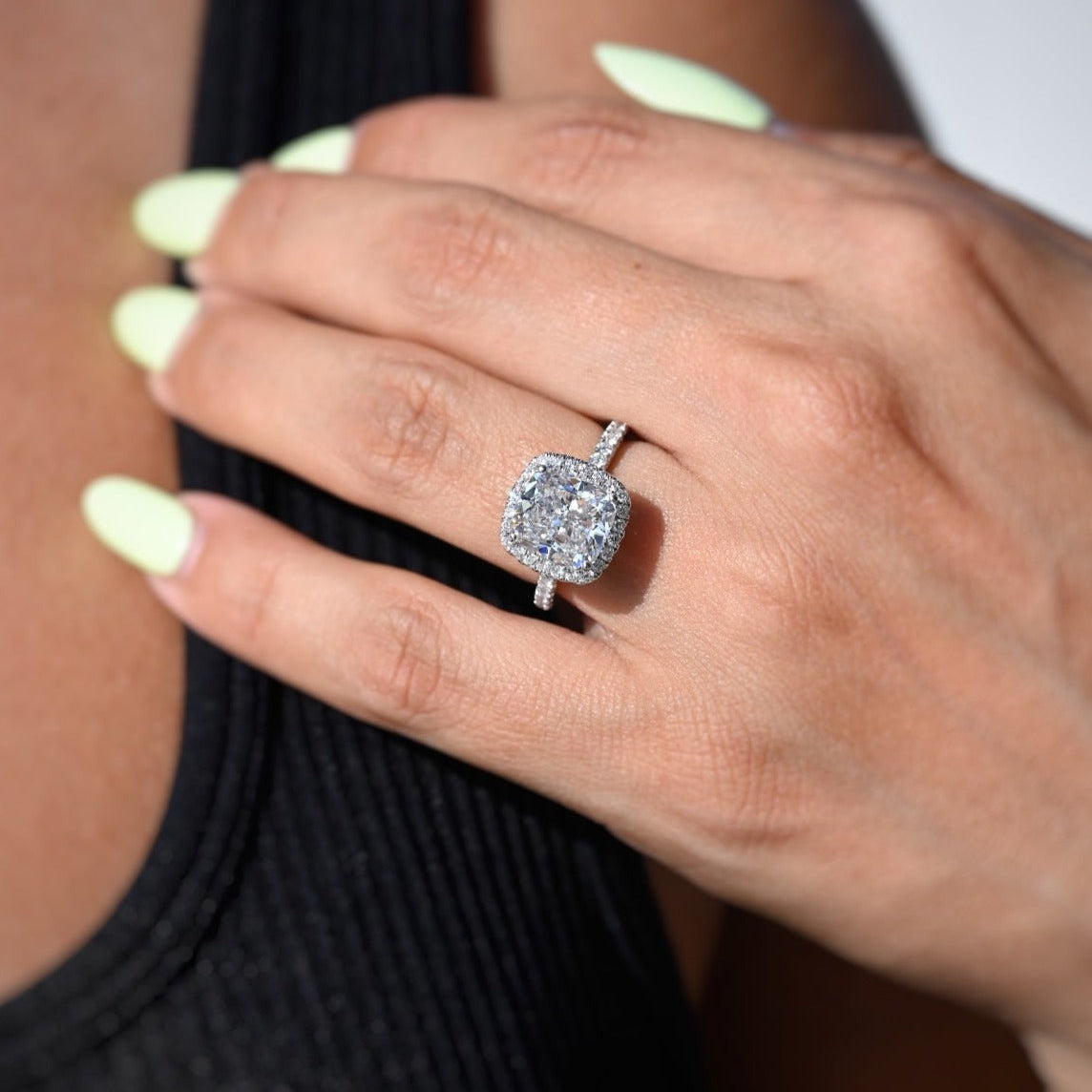3.46 CT Cushion Halo & Pave Lab Grown Diamond Engagement Ring