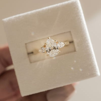 Pear Three Stone Lab Grown Diamond Engagement Ring