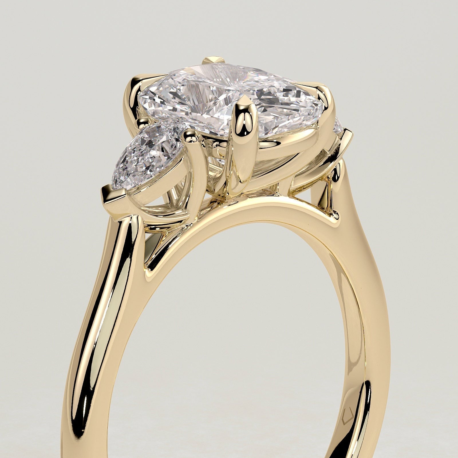Elongated Cushion Three Stone Lab Grown Diamond Engagement Ring