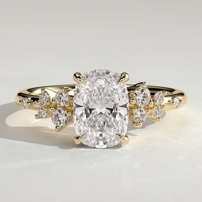 Elongated Cushion Cluster Lab Grown Diamond Engagement Ring