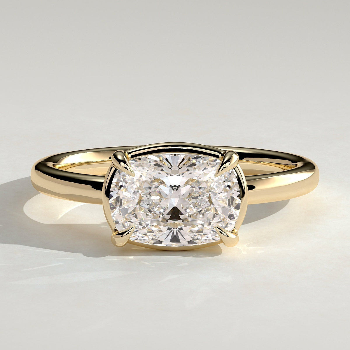 Elongated Cushion Bezel Solitaire Lab Grown Diamond Engagement Ring