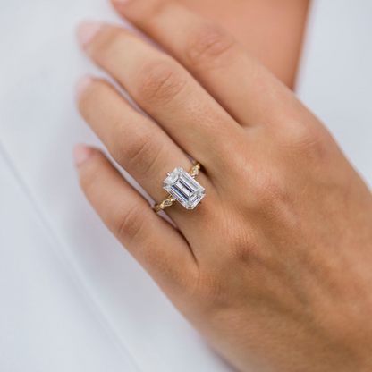 4.1 CT Emerald Vintage Pave Lab Grown Diamond Engagement Ring