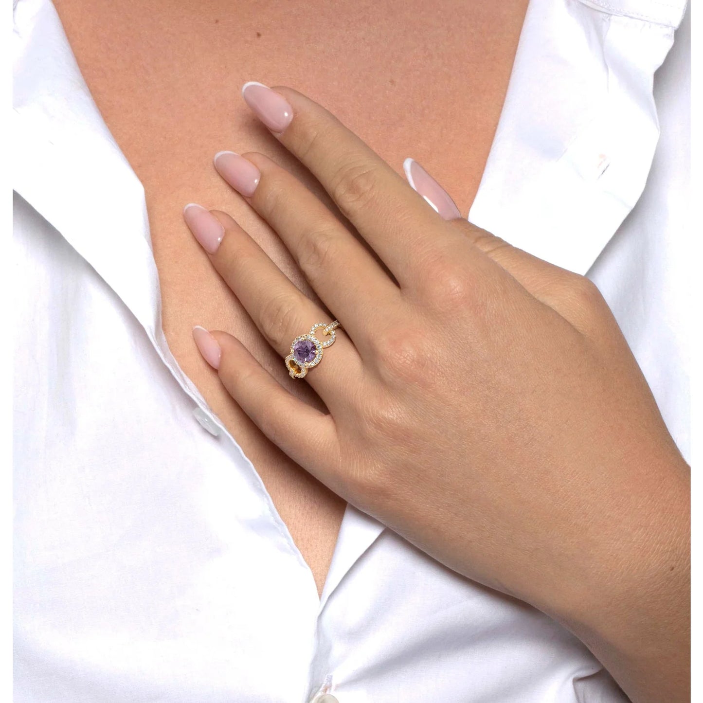1 CT Round Halo & Pave Lab-Grown Tourmaline Gemstone Engagement Ring
