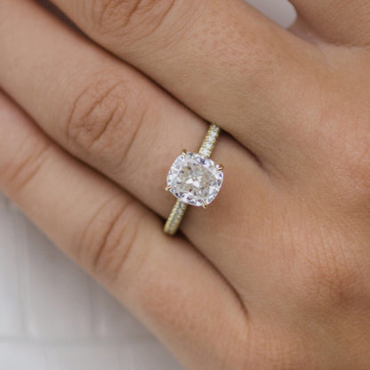 2 CT Cushion Pave Lab Grown Diamond Engagement Ring