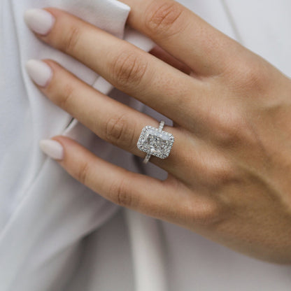 3.7 CT Radiant Halo & Pave Lab Grown Diamond Engagement Ring