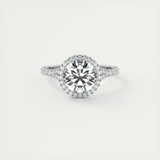 2 CT Round Halo Split Shank Lab Grown Diamond Engagement Ring